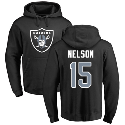 Men Oakland Raiders Black J J Nelson Name and Number Logo NFL Football 15 Pullover Hoodie Sweatshirts
